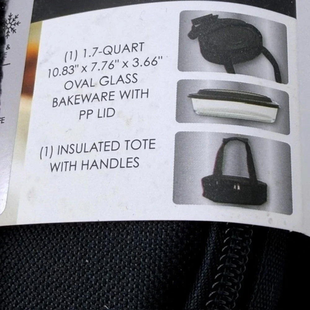 Tahari Home 3-Piece Bake-And-Go Set 1.7Qt Oval Glass Baker Insulated Tote Black